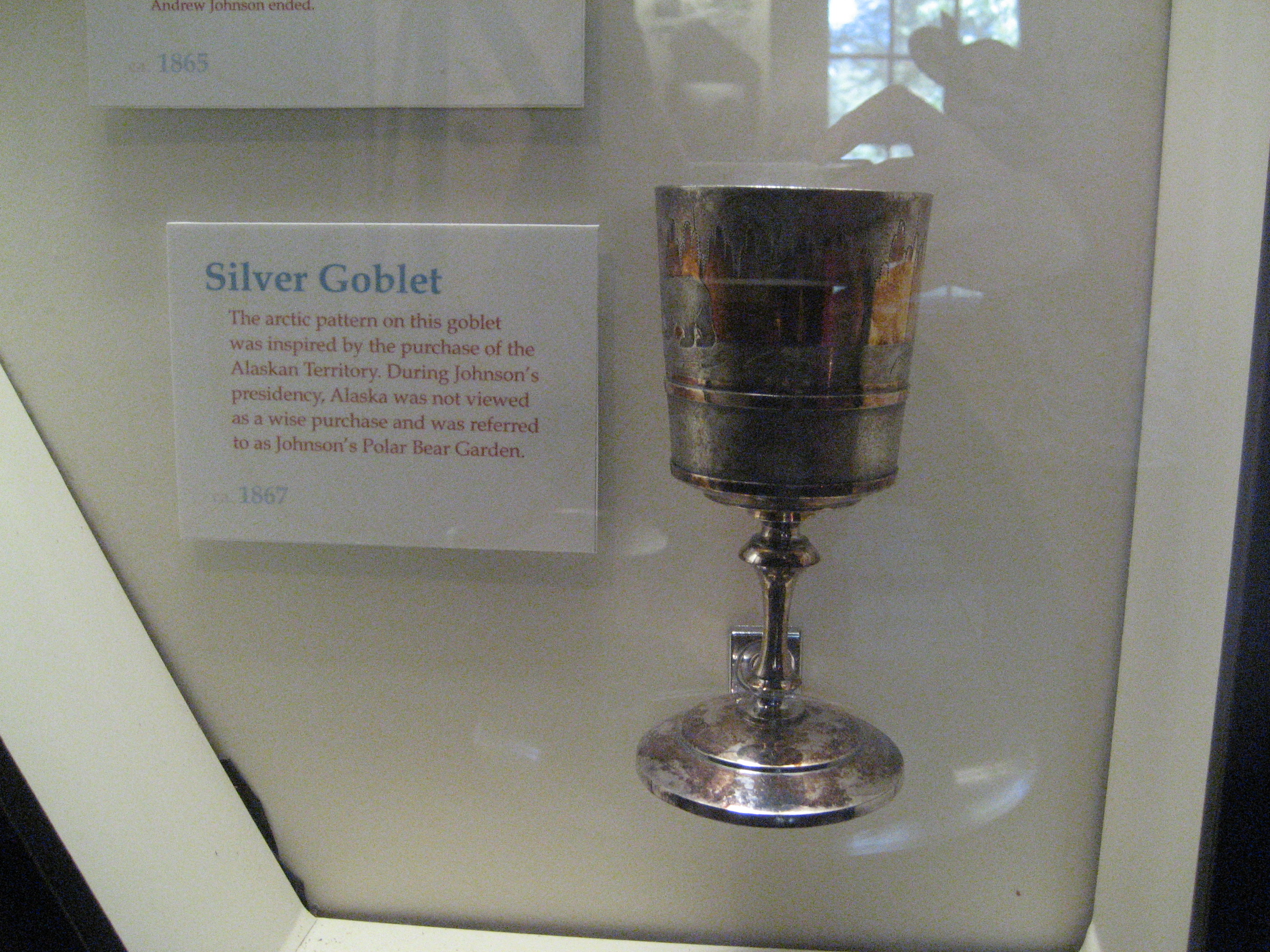 Goblet on display at the Johnson house