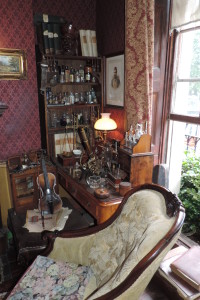 From the drawing room of Sherlock Holmes. The room features his violin and lots of scientific experiments